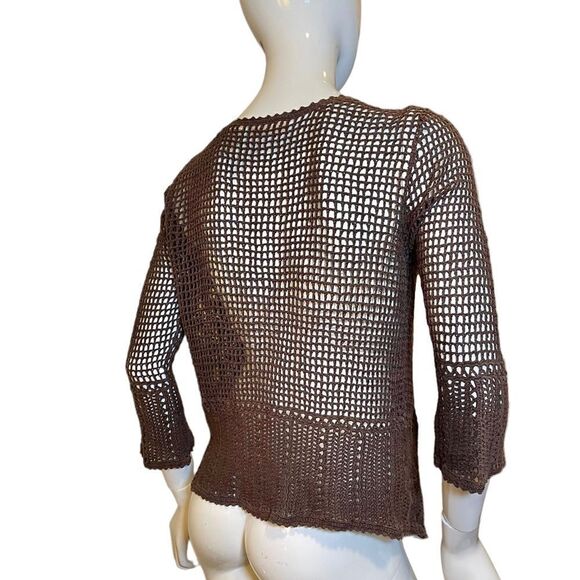 Vintage 1990s Bohemian Crochet Three Quarter Sleeve Cardigan Medium - Picture 5 of 17